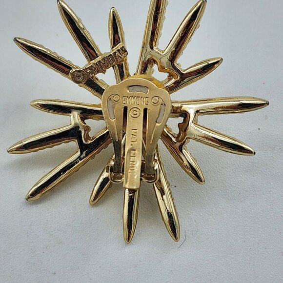 Emmons Retro Faux Pearl Aurora Borealis Rhinestone Clip-On Starburst Earrings - Picture 6 of 6